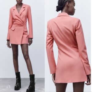 Zara Mauve Pink Long Sleeve Blazer Mini Dress New Size M
